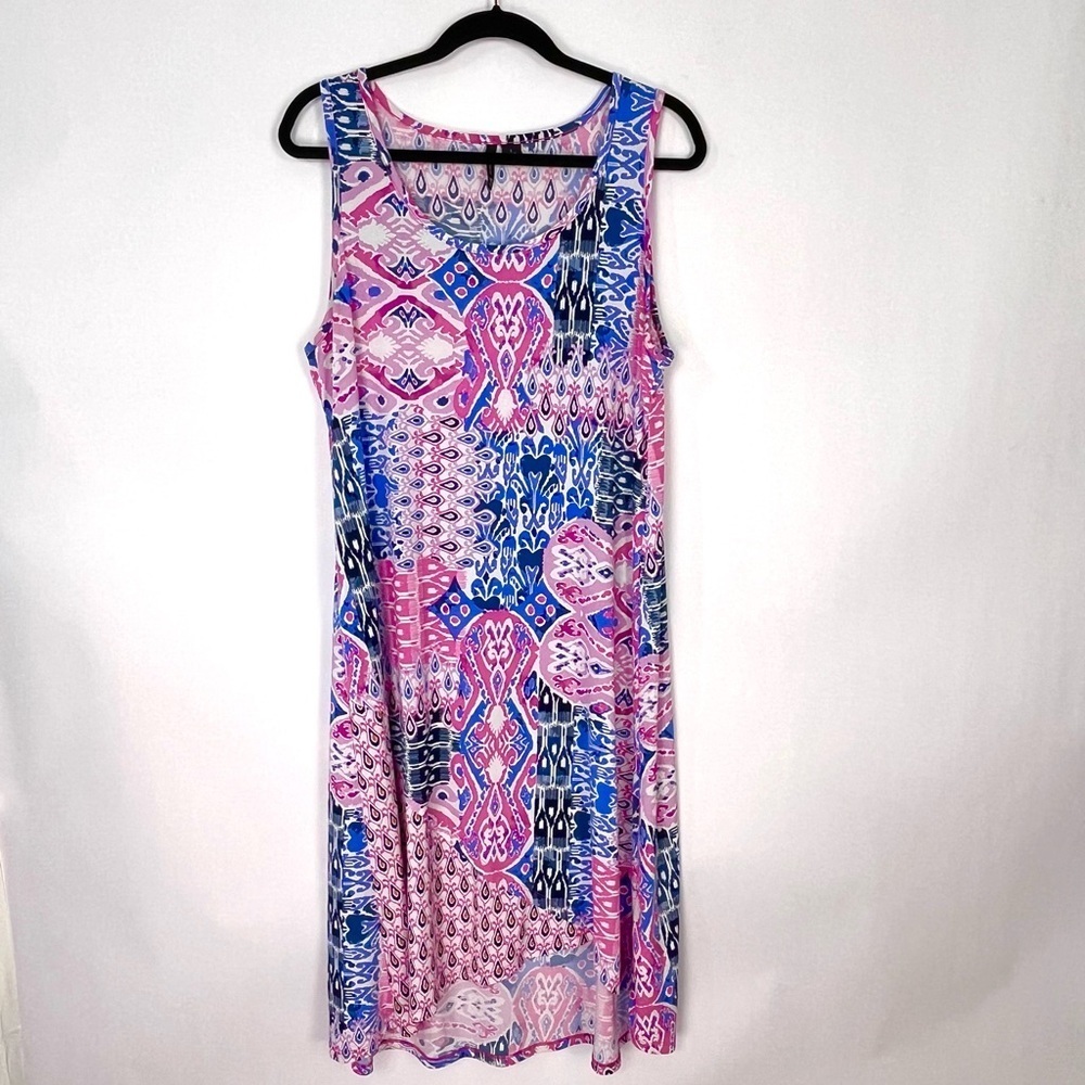 New Directions Pink Purple Sleeveless Shift Dress Patchwork Paisley Sz large